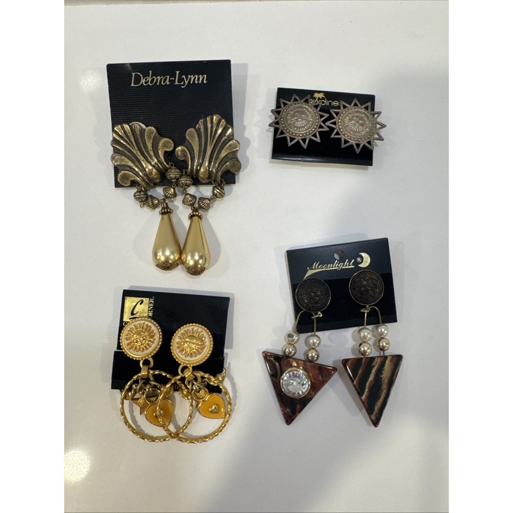 4 Sets Vintage Earrings Clip On NWT Burdines Debra Lynn Moonlight  & More J28